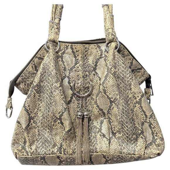 Lionel snakeskin print Shoulder hand Bag Slouchy Hobo Style Fringe - Picture 1 of 9